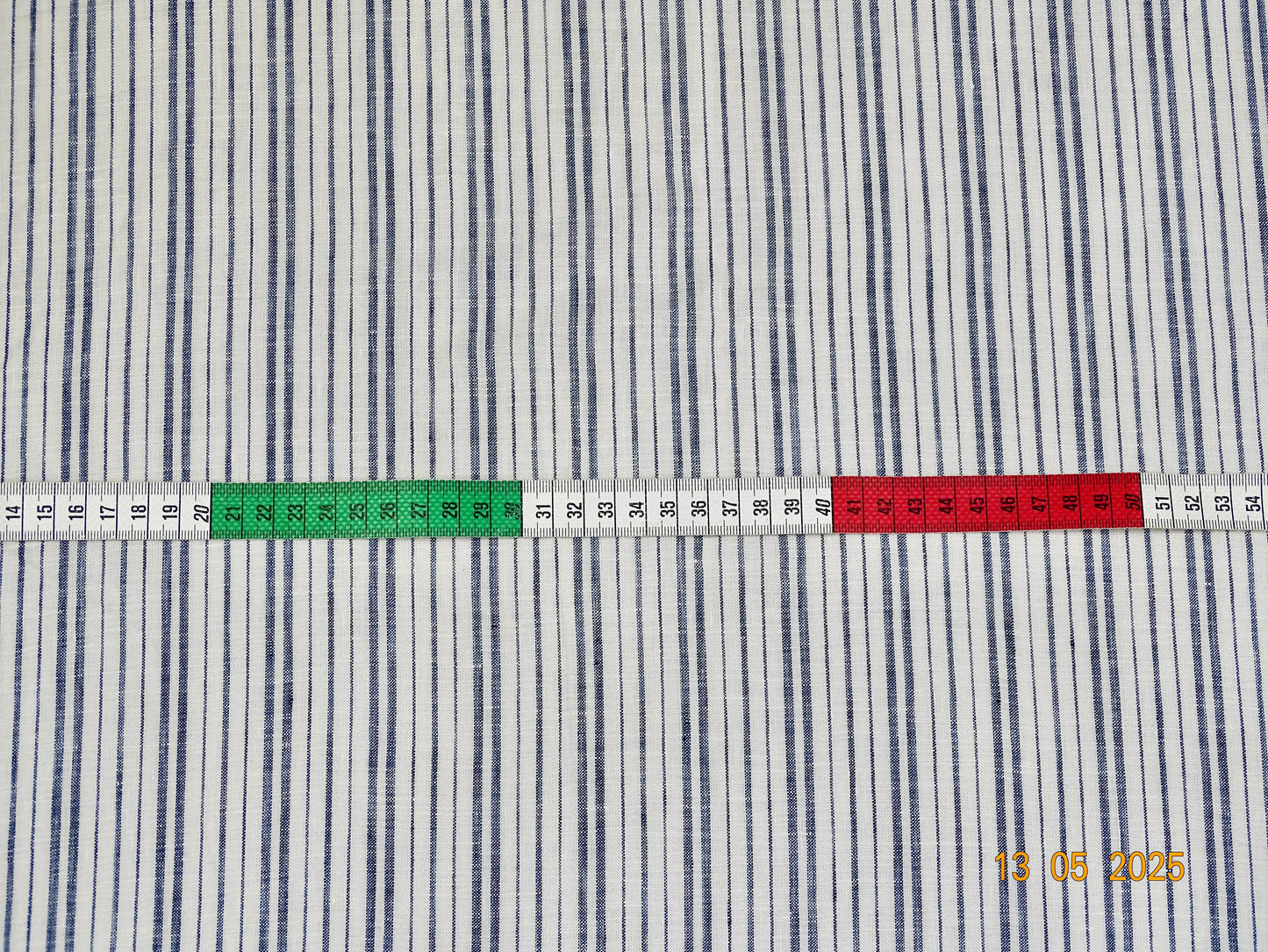 Creme dunkelblau gestreiftes Leinen A-006